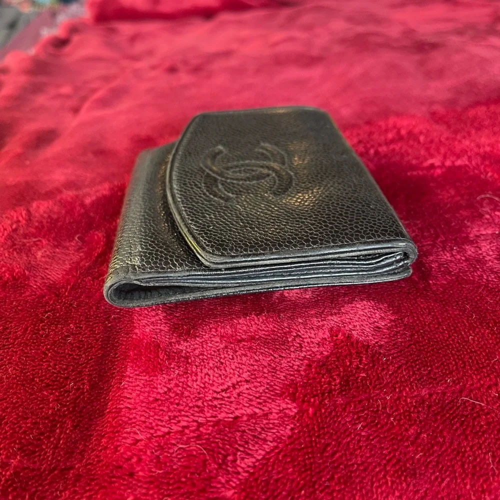 Chanel Black Caviar Leather Double Compact Wallet Vintage Gorgeous Condition - Picture 7 of 15